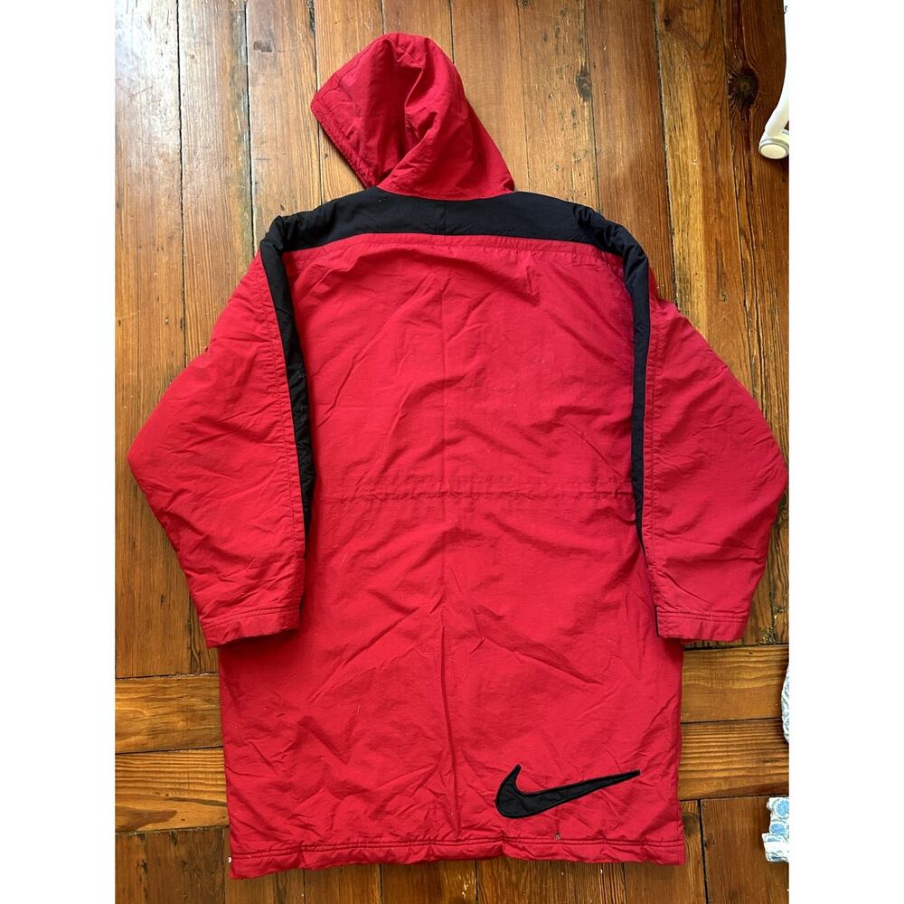 Red Vintage 90s Nike Long Coat Parka Big Logo Men's Large